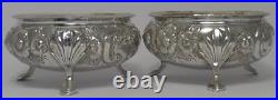 2 Victorian Sterling Silver Chased Salt Cellars-Hallmarked 1885 -Josiah Williams