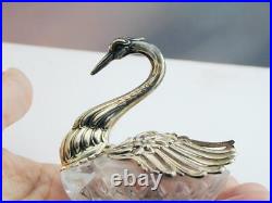 2 Vin Crystal & Sterling Figural Swan Open Salts Moving Wings Unusual Shape