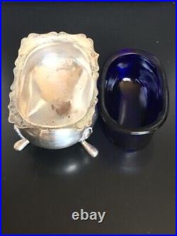 2 Vintage Fisher 925 Sterling Silver Salt Cellars With Cobalt Blue Glass Inserts