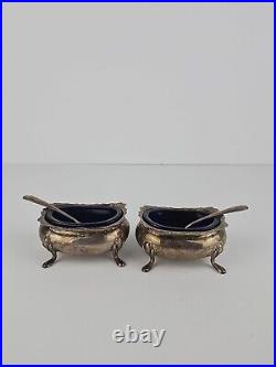 2 Vintage Fisher Sterling Silver Footed Salt Cellars with Cobalt Blue Glass