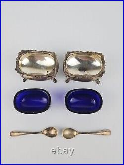 2 Vintage Fisher Sterling Silver Footed Salt Cellars with Cobalt Blue Glass