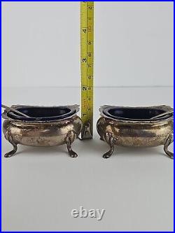 2 Vintage Fisher Sterling Silver Footed Salt Cellars with Cobalt Blue Glass