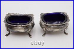 2 Vintage Fisher Sterling Silver Footed Salt Cellars with Cobalt Blue Glass Inse
