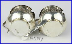 (2) Vintage Sterling Silver Lidded Repousse Pattern Salt Cellars, 1 Spoon