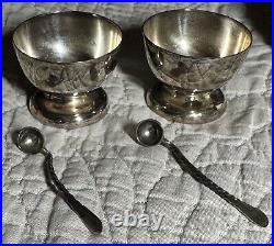 2 Vintage Sterling Silver Salt Cellars/Open Salts & Spoons withBox Made in Mexico