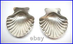 (2) Vintage Tiffany & Co Footed Shell Salt Cellars Sterling Silver 925 Excellent