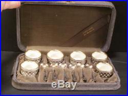 20's Antique Lenox Porcelain Sterling Silver Salt Dip Cellar Spoon Set Box Case