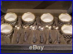 20's Antique Lenox Porcelain Sterling Silver Salt Dip Cellar Spoon Set Box Case