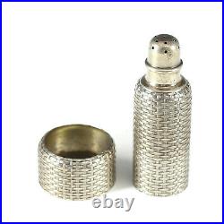 2pc Sterling Silver Basket Weave Salt Shaker & Salt Cellar by Whiting Mfg Co