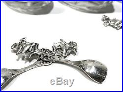 3 Antique Vintage Sterling Silver Crystal Germany Swan Salt Cellars With Spoons