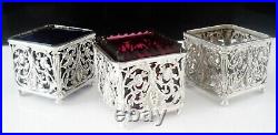 3 French Silver Open Salt Cellars of Square Form, Martial Gauthier Paris c. 1890