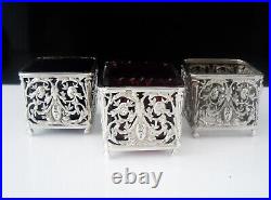 3 French Silver Open Salt Cellars of Square Form, Martial Gauthier Paris c. 1890