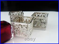 3 French Silver Open Salt Cellars of Square Form, Martial Gauthier Paris c. 1890