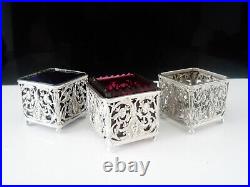 3 French Silver Open Salt Cellars of Square Form, Martial Gauthier Paris c. 1890