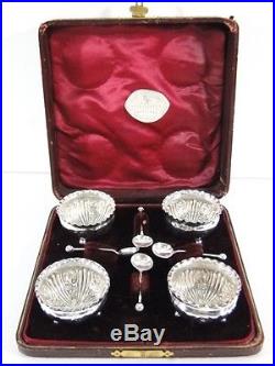 4 1896 Birmingham Sterling Silver Repousse Individual SALT Cellar & SPOON Sets