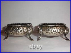 4 Antique 1896 English Hand Chase Repousse Sterling Salt Cellars Heath Middleton