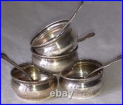 4 Antique Webster Sterling Silver Open Salt Cellars & Spoons