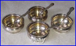 4 Antique Webster Sterling Silver Open Salt Cellars & Spoons