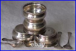 4 Antique Webster Sterling Silver Open Salt Cellars & Spoons