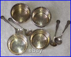 4 Antique Webster Sterling Silver Open Salt Cellars & Spoons