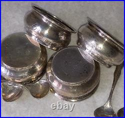 4 Antique Webster Sterling Silver Open Salt Cellars & Spoons