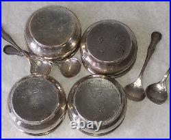 4 Antique Webster Sterling Silver Open Salt Cellars & Spoons