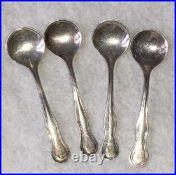 4 Antique Webster Sterling Silver Open Salt Cellars & Spoons