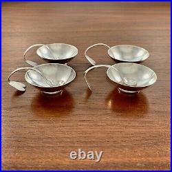 (4) C Whitehouse Handwrought Arts & Crafts Sterling Silver Salt Cellars W Spoons