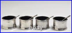 4 English William Suckling Sterling Silver Salt Cellars withCobalt Glass /& Spoons