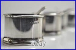 4 English William Suckling Sterling Silver Salt Cellars withCobalt Glass /& Spoons