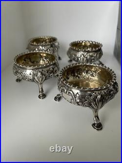 (4) Fine Large Pair of Dublin Sterling Silver Salt Cellars, 18th Cent