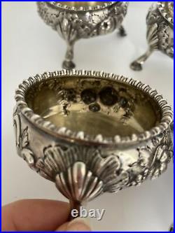 (4) Fine Large Pair of Dublin Sterling Silver Salt Cellars, 18th Cent