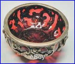 4 Gorham and Whiting Ruby Glass and Heavy Sterling Silver Overlay Master Salts