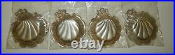 4 NOS Vintage Lunt Sterling Silver Scallop Shell Open Salt Cellars Dishes