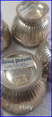4 RARE Pair silver open salt cellars with cobalt glass liners made in japan