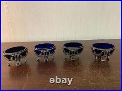 4 Salt Cellars Silver Blue Glass Silver Mount (Price per Unit)