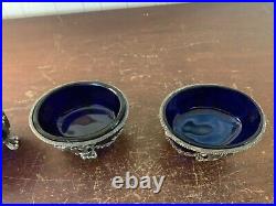 4 Salt Cellars Silver Blue Glass Silver Mount (Price per Unit)