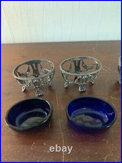 4 Salt Cellars Silver Blue Glass Silver Mount (Price per Unit)