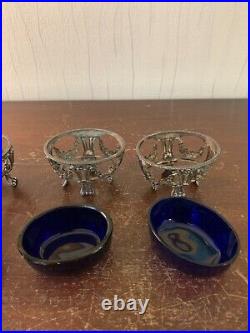 4 Salt Cellars Silver Blue Glass Silver Mount (Price per Unit)