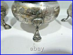 4 Sterling Silver And Cobalt Blue Glass Table Salts 5.4 Troy Ounces