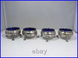 4 Sterling Silver And Cobalt Blue Glass Table Salts 5.4 Troy Ounces
