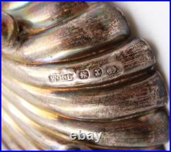 4x. 925 silver Clamshell Salt Cellars William Henry Leather 1874 Sheffield