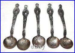 5 Vintage Webster Sterling Silver Salt Dishes & Spoons