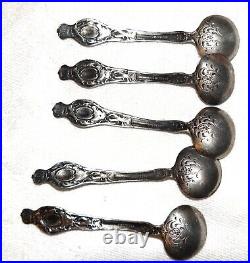 5 Vintage Webster Sterling Silver Salt Dishes & Spoons