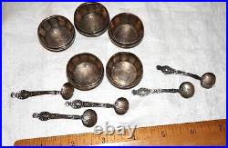 5 Vintage Webster Sterling Silver Salt Dishes & Spoons