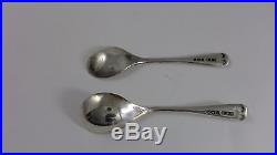#50 -Pair Salt Cellars Three Handles and Crystal spoons English Sterling Silver