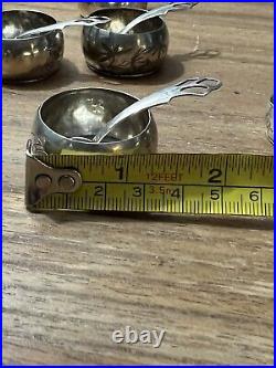 6 Antique Chinese Export Sterling Silver Open Salts Cellars Etched Dragon