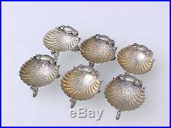 6 Antique English George Unite Sterling Shell Dolphin Footed Salt Cellars 1894