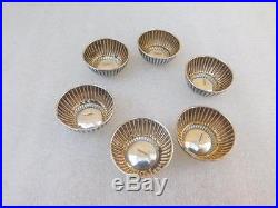 6 Gorgeous Victorian Ribbed Sterling Silver Salt Cellars