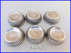 6 Gorgeous Victorian Ribbed Sterling Silver Salt Cellars